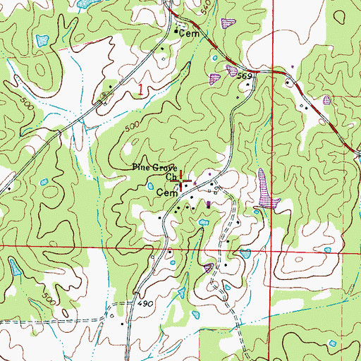 Topographic Map of Pine Grove Church, MS