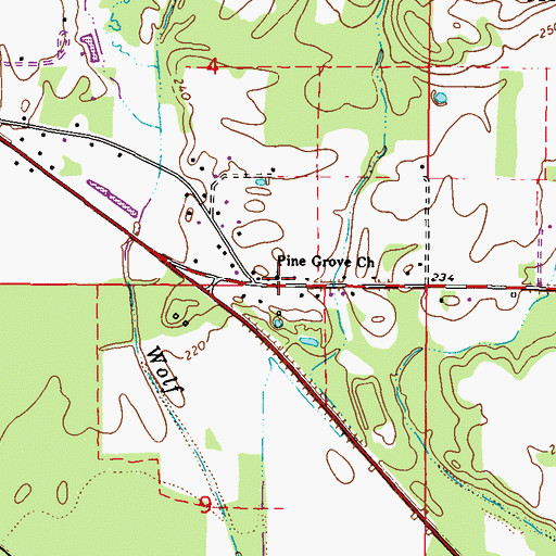 Topographic Map of Pine Grove Baptist Church, MS