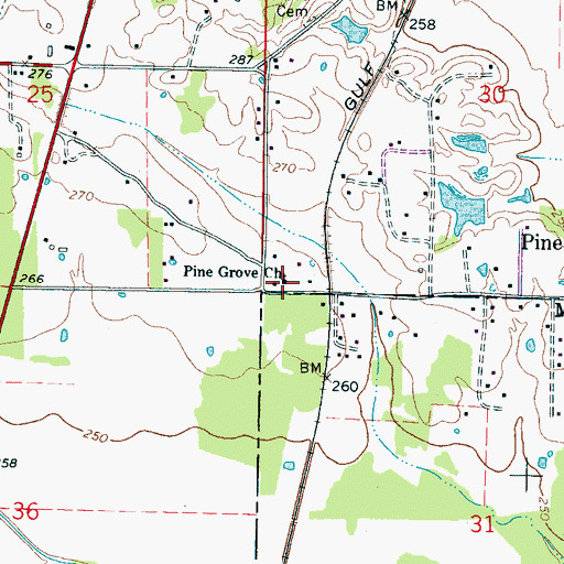 Topographic Map of Pine Grove Baptist Church, MS