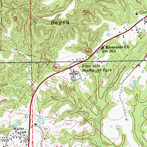 Topographic Map of Pine Hill Memorial Park, MS