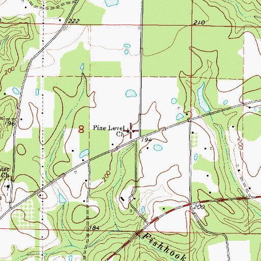 Topographic Map of Pine Level Baptist Church, MS