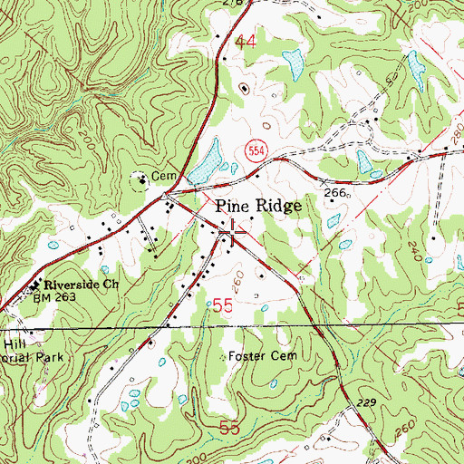 Topographic Map of Pine Ridge, MS