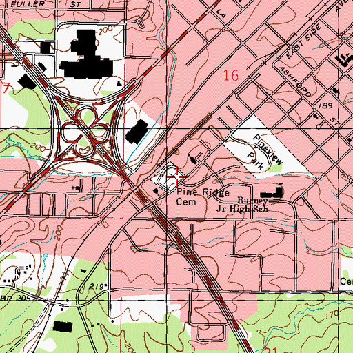 Topographic Map of Pine Ridge Cemetery, MS