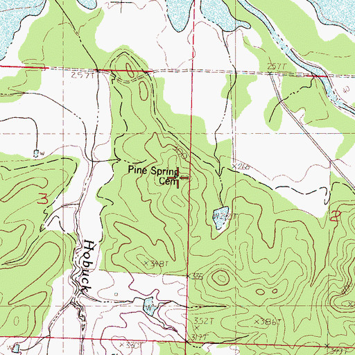 Topographic Map of Pine Spring Cemetery, MS