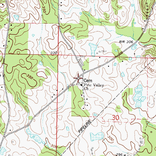 Topographic Map of Pine Valley Church, MS