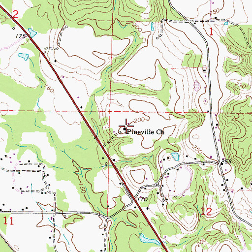 Topographic Map of Pineville Church, MS