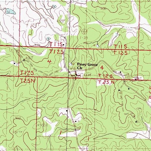 Topographic Map of Piney Grove Cemetery, MS