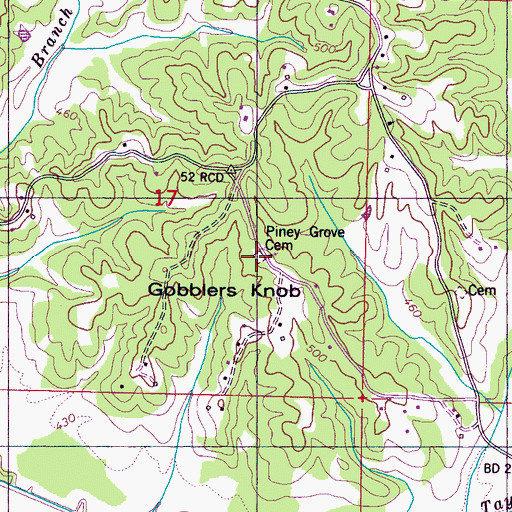 Topographic Map of Piney Grove Cemetery, MS