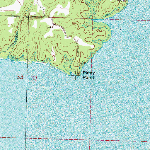 Topographic Map of Piney Point, MS