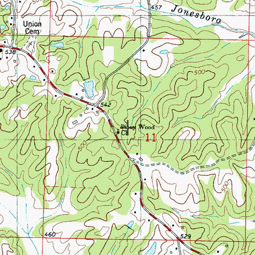 Topographic Map of Piney Wood Church, MS