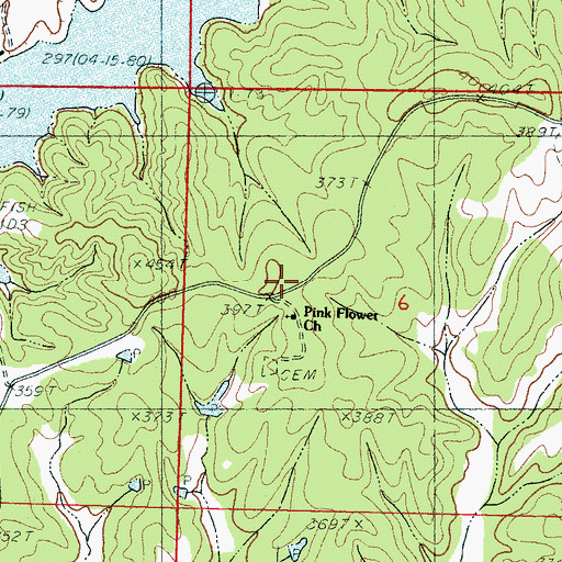 Topographic Map of Pink Flower Cemetery, MS