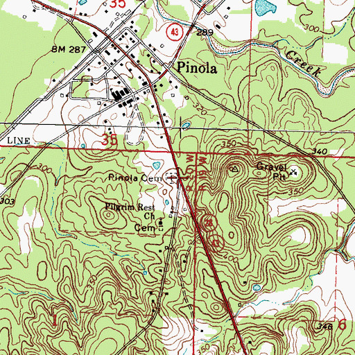 Topographic Map of Pinola Cemetery, MS