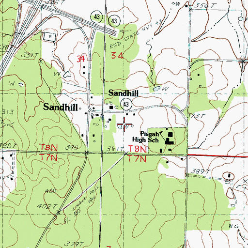 Topographic Map of Pisgah High School, MS