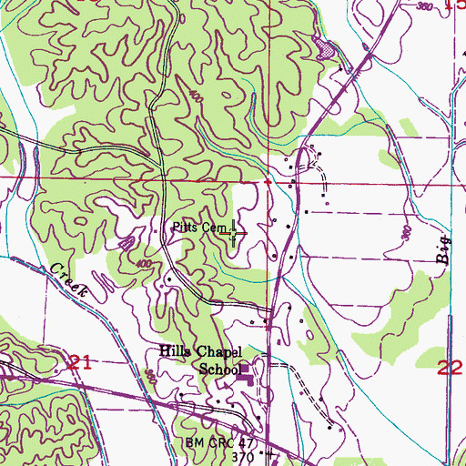 Topographic Map of Pitts Cemetery, MS