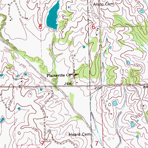 Topographic Map of Plainsville Church, MS