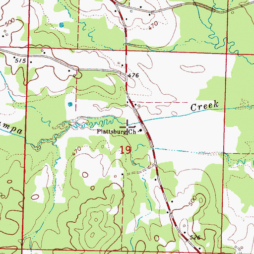 Topographic Map of Plattsburg Church, MS