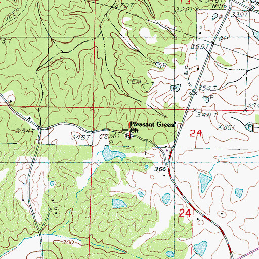 Topographic Map of Pleasant Green Cemetery, MS