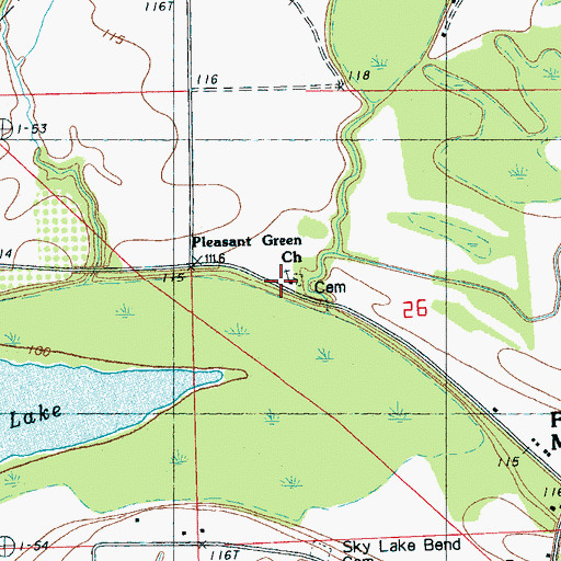 Topographic Map of Pleasant Green Church, MS