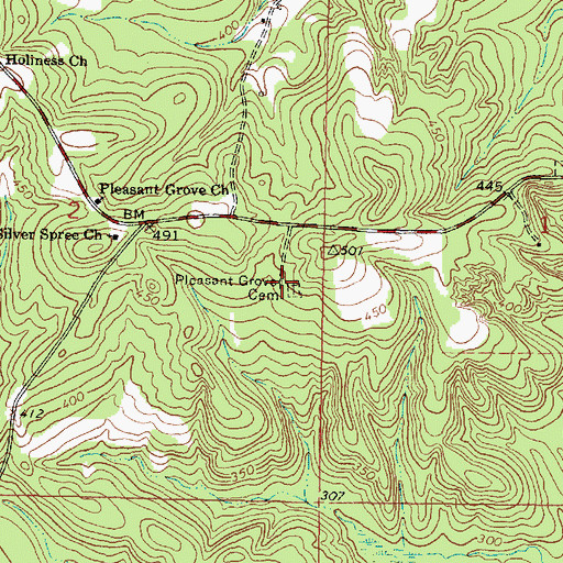 Topographic Map of Pleasant Grove Cemetery, MS