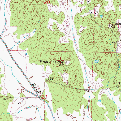 Topographic Map of Pleasant Grove Cemetery, MS