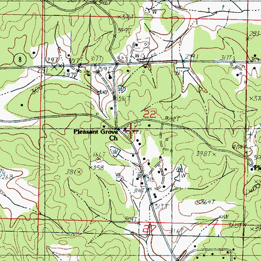 Topographic Map of Pleasant Grove Cemetery, MS