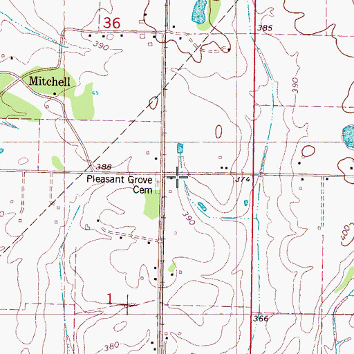 Topographic Map of Pleasant Grove Cemetery, MS