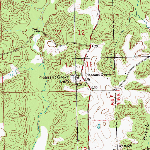 Topographic Map of Pleasant Grove Cemetery, MS