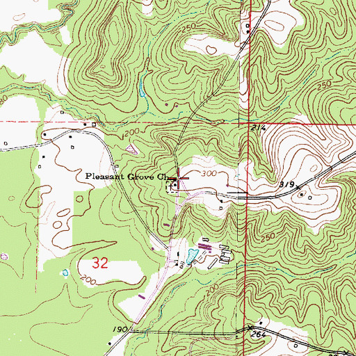 Topographic Map of Pleasant Grove Church, MS