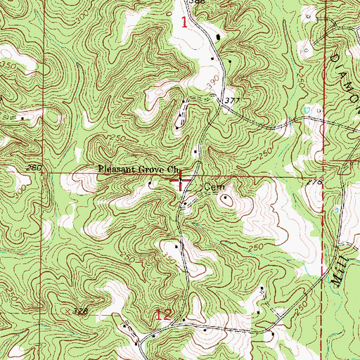 Topographic Map of Pleasant Grove Church, MS