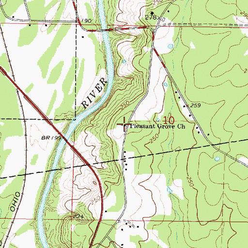 Topographic Map of Pleasant Grove Church, MS