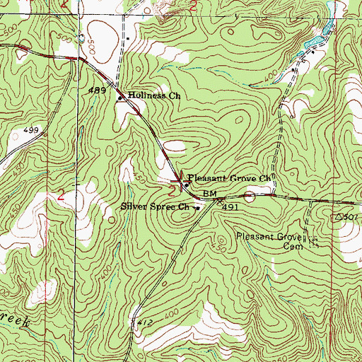 Topographic Map of Pleasant Grove Baptist Church, MS