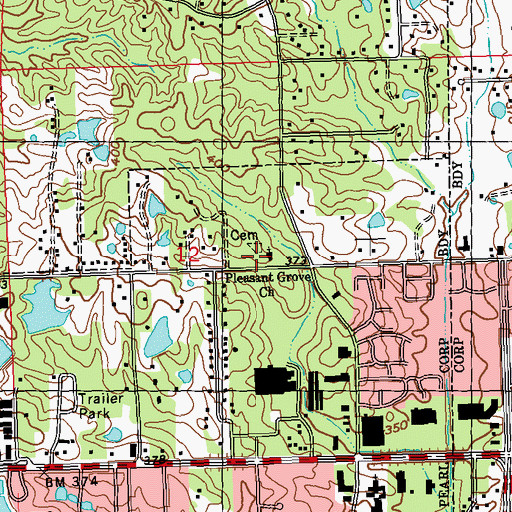Topographic Map of Pleasant Grove Baptist Church, MS