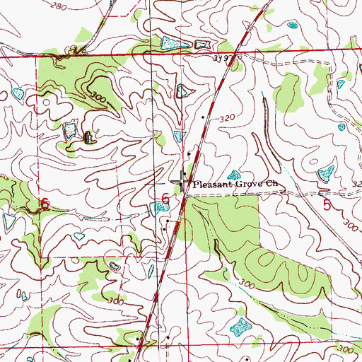 Topographic Map of Pleasant Grove Church, MS