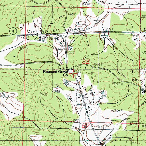 Topographic Map of Pleasant Grove Church, MS