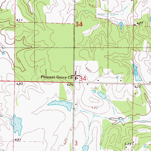 Topographic Map of Pleasant Grove Church, MS