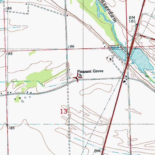 Topographic Map of Pleasant Grove Church, MS