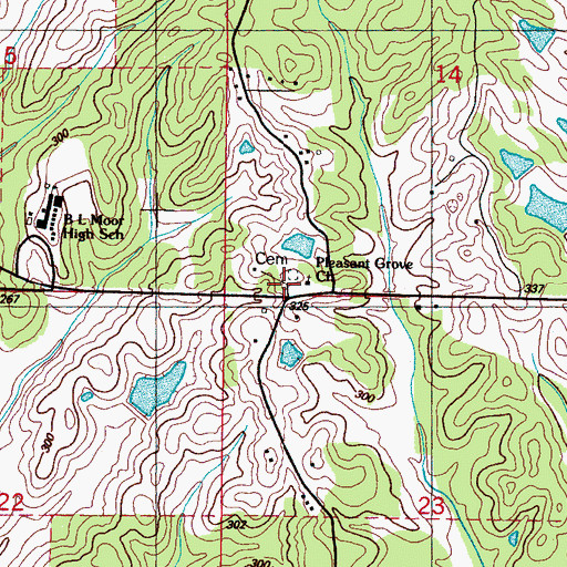 Topographic Map of Pleasant Grove School, MS