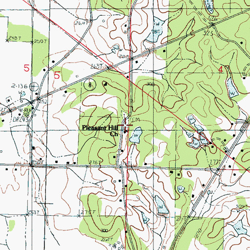 Topographic Map of Pleasant Hill Cemetery, MS