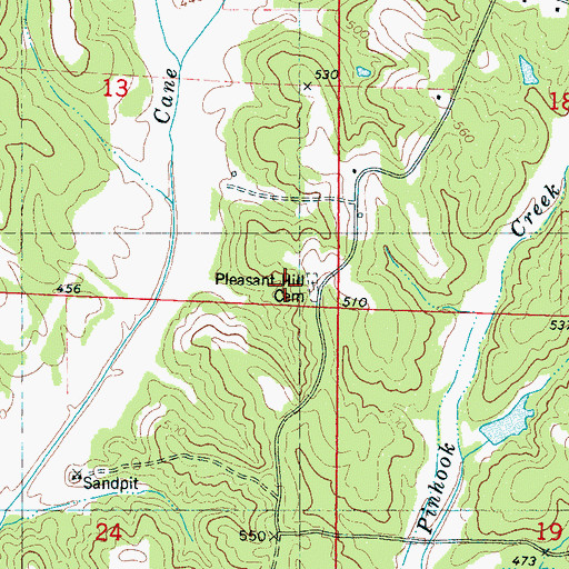 Topographic Map of Pleasant Hill Cemetery, MS