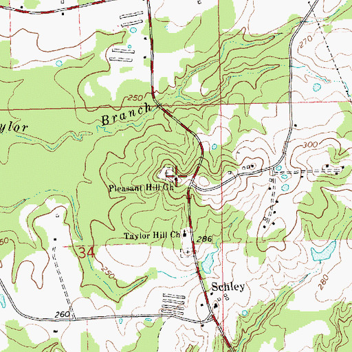 Topographic Map of Pleasant Hill Church, MS