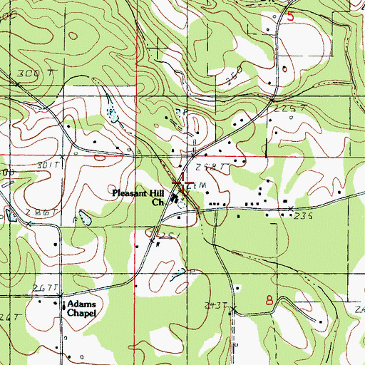 Topographic Map of Pleasant Hill Baptist Church, MS