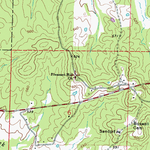 Topographic Map of Pleasant Hill Church, MS