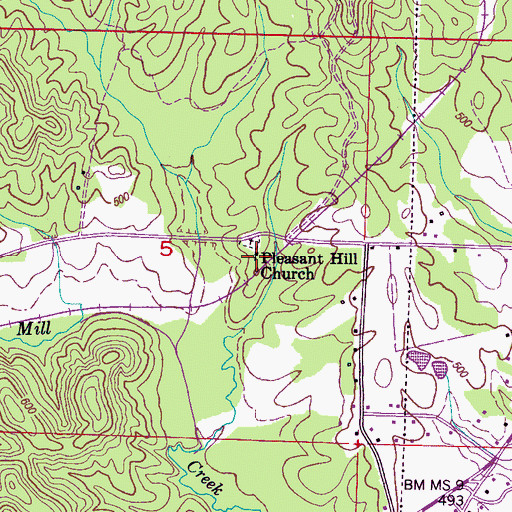 Topographic Map of Pleasant Hill Church, MS