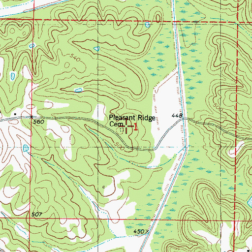 Topographic Map of Pleasant Ridge Cemetery, MS