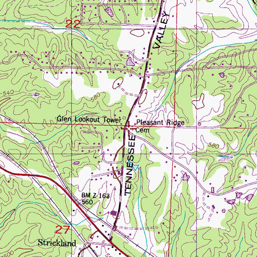Topographic Map of Pleasant Ridge Cemetery, MS