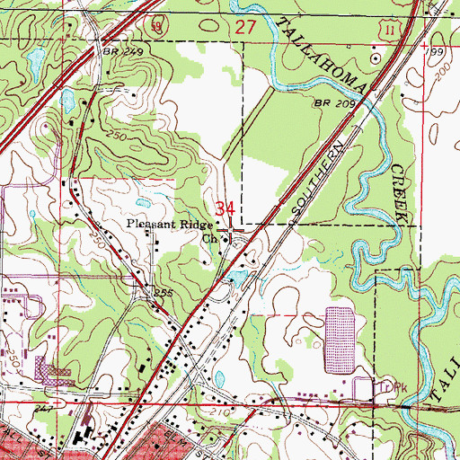 Topographic Map of Pleasant Ridge Church, MS