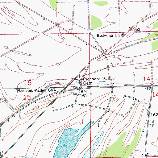 Topographic Map of Pleasant Valley Cemetery, MS