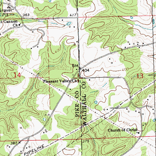 Topographic Map of Pleasant Valley Church of God in Christ, MS
