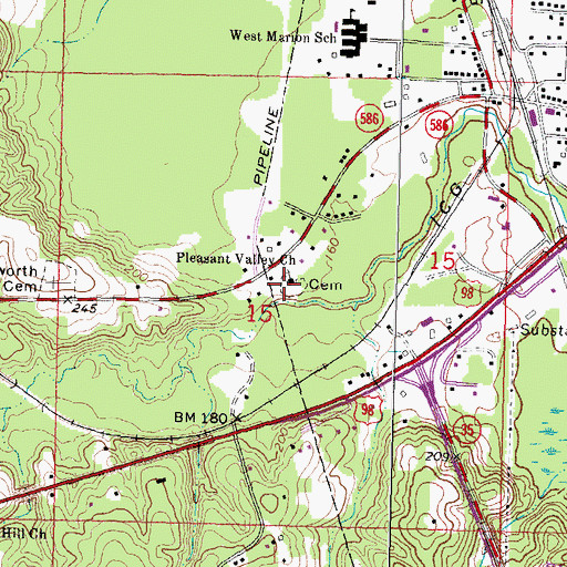 Topographic Map of Pleasant Valley Church, MS