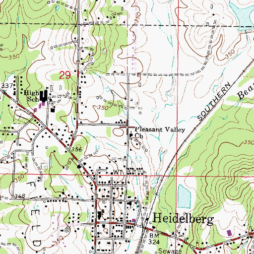 Topographic Map of Pleasant Valley Church, MS